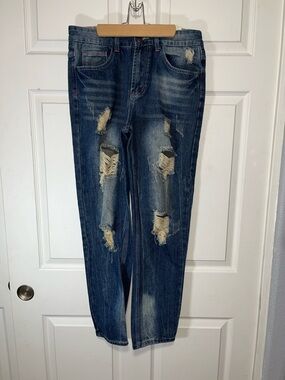 Source Unknown Distressed Straight Leg Jeans - Dark Blue